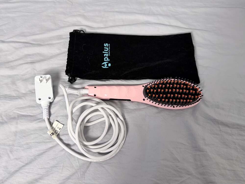 Apalus Hair Straightener Brush Ceramic Fast Heating Pink Ion Straightening Comb